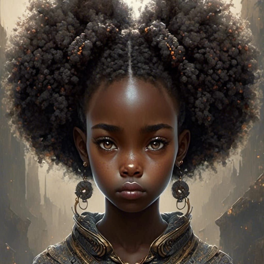 Angry Senegalese Girl Portrait in Art Nouveau Style