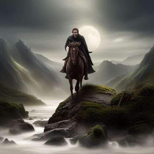 Whimsical Rider in Ominous Forest: Matte Painting