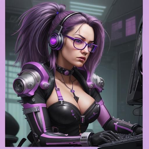 Cyberpunk Cyborg Computer Scientist Digital Art