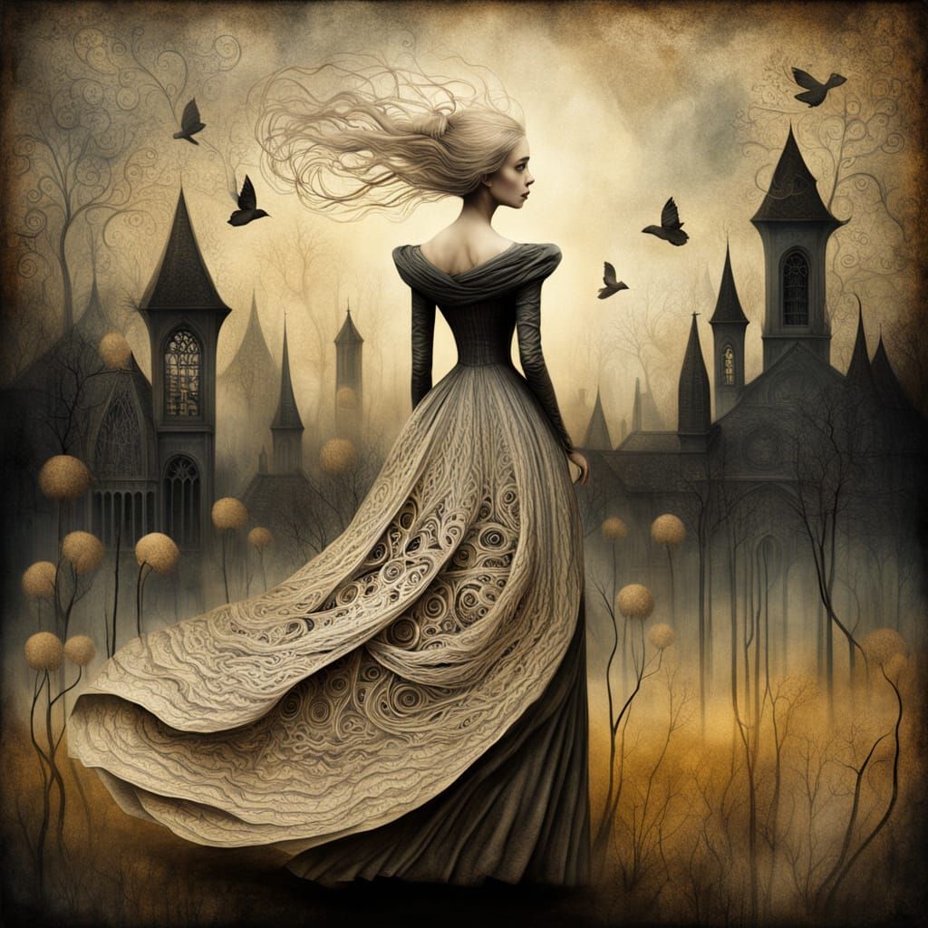 Ethereal Waltz in Whimsical Landscape