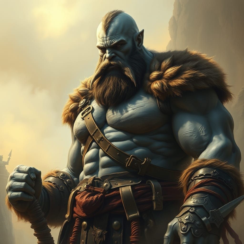 Stone-Skinned Barbarian in a Mist-Shrouded Realm