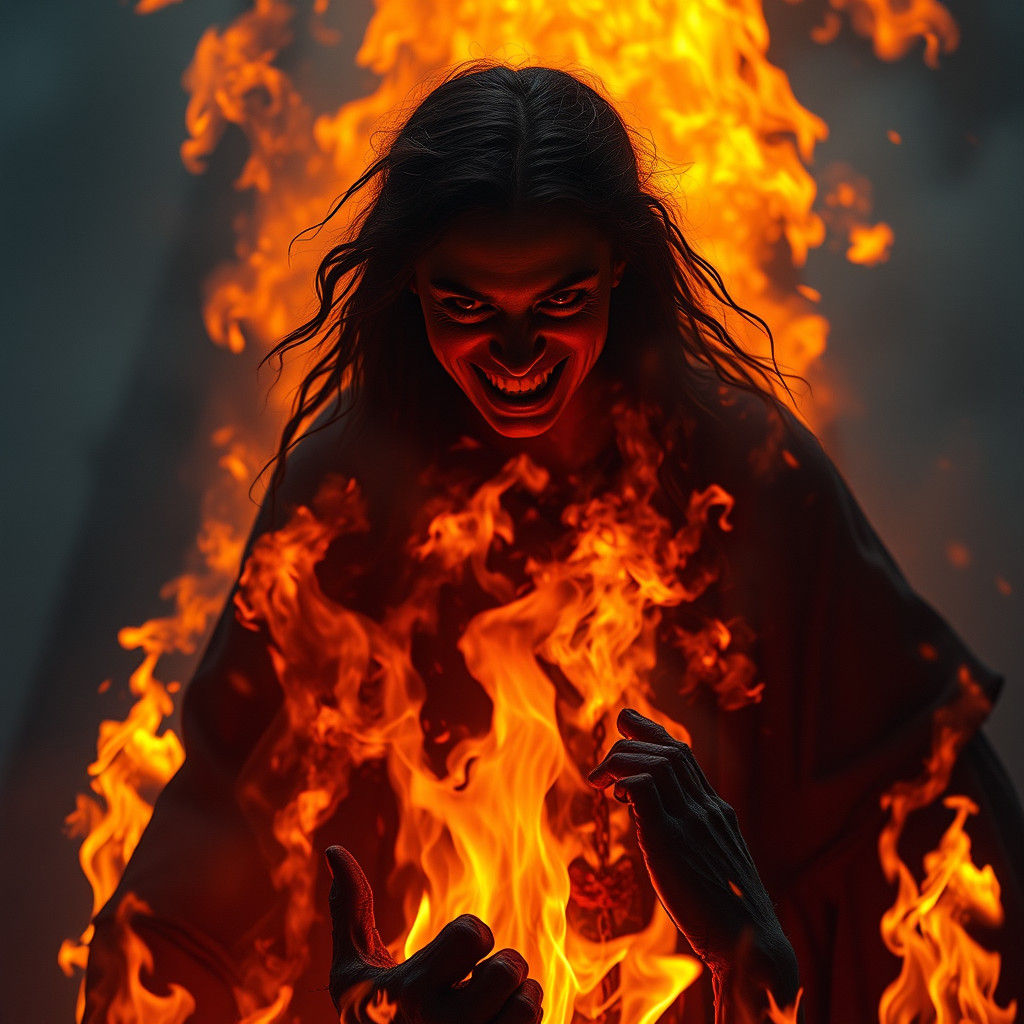 Fiery Witchcraft Scene in Dreamy Style