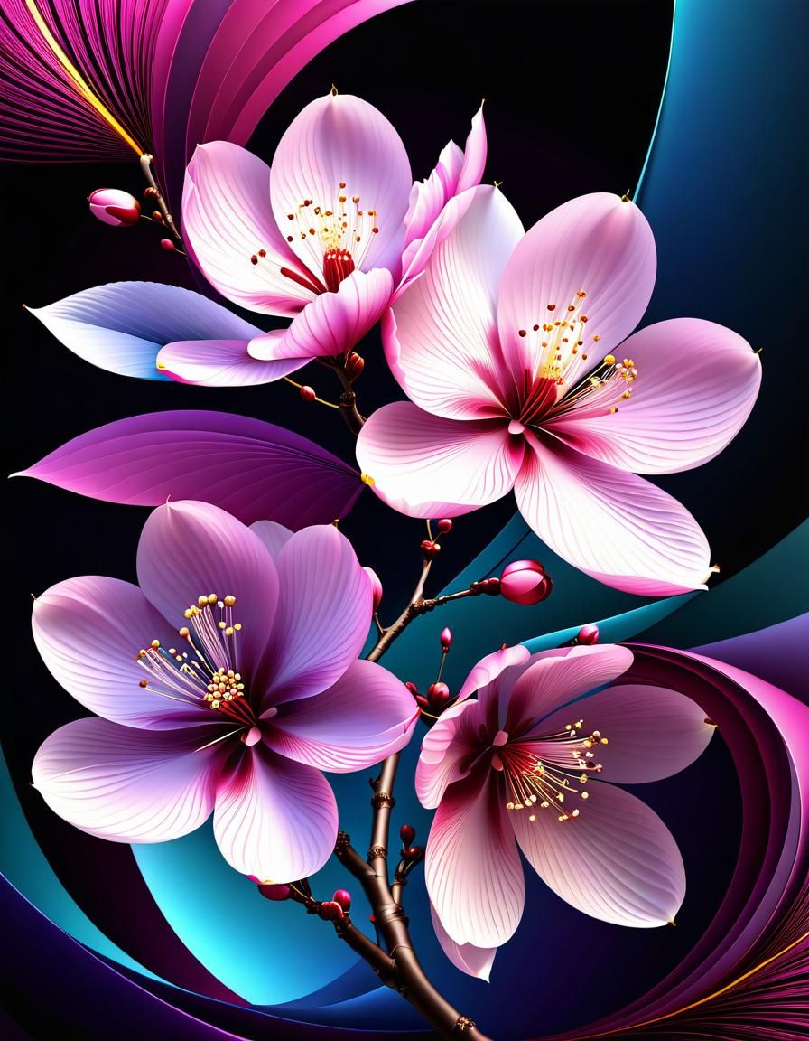 Sakura Flower Digital Art with Fractal Elements