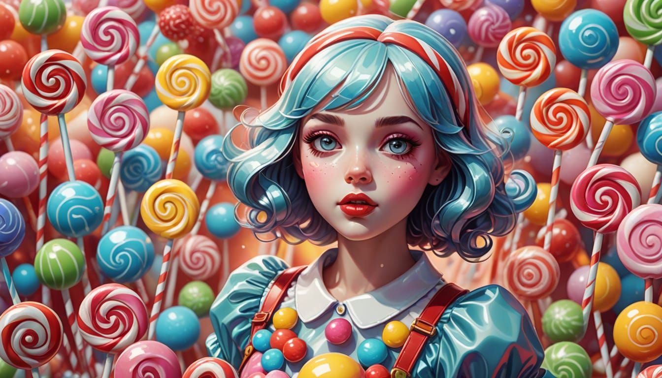 Whimsical Candy Girl in a Fantastical World