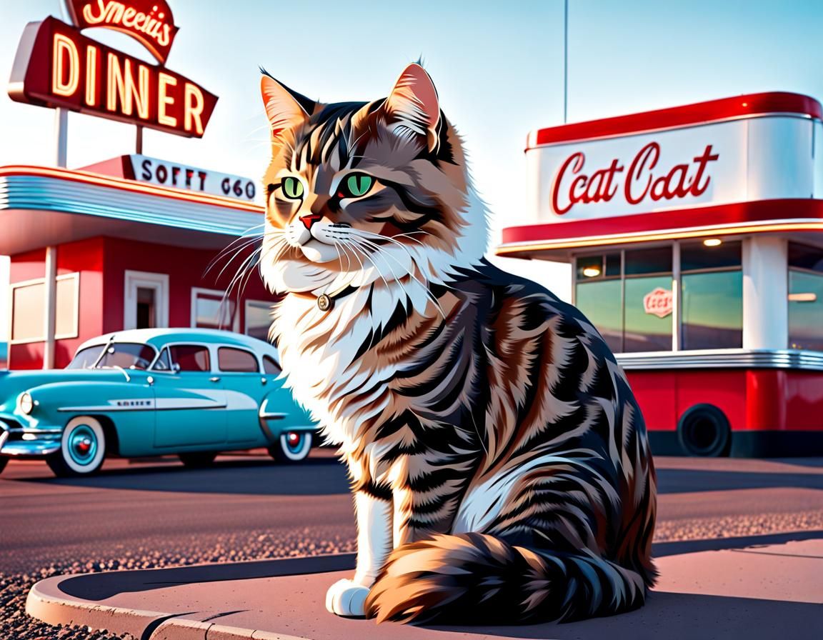 Scared Stray Cat on Route 66 Diner