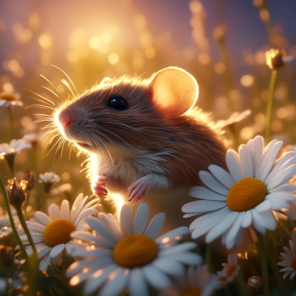 Mouse Under Daisy: Fantasy Matte Painting