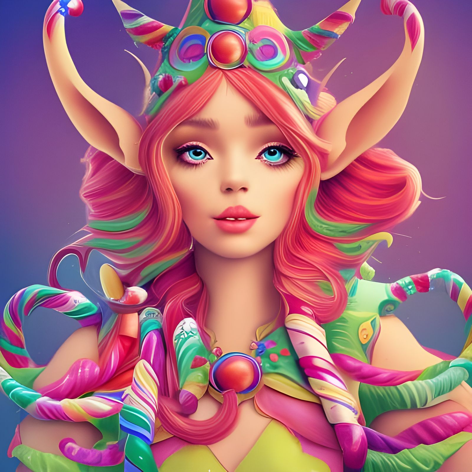 Elves in Candyland: Hyperrealistic Digital Illustration