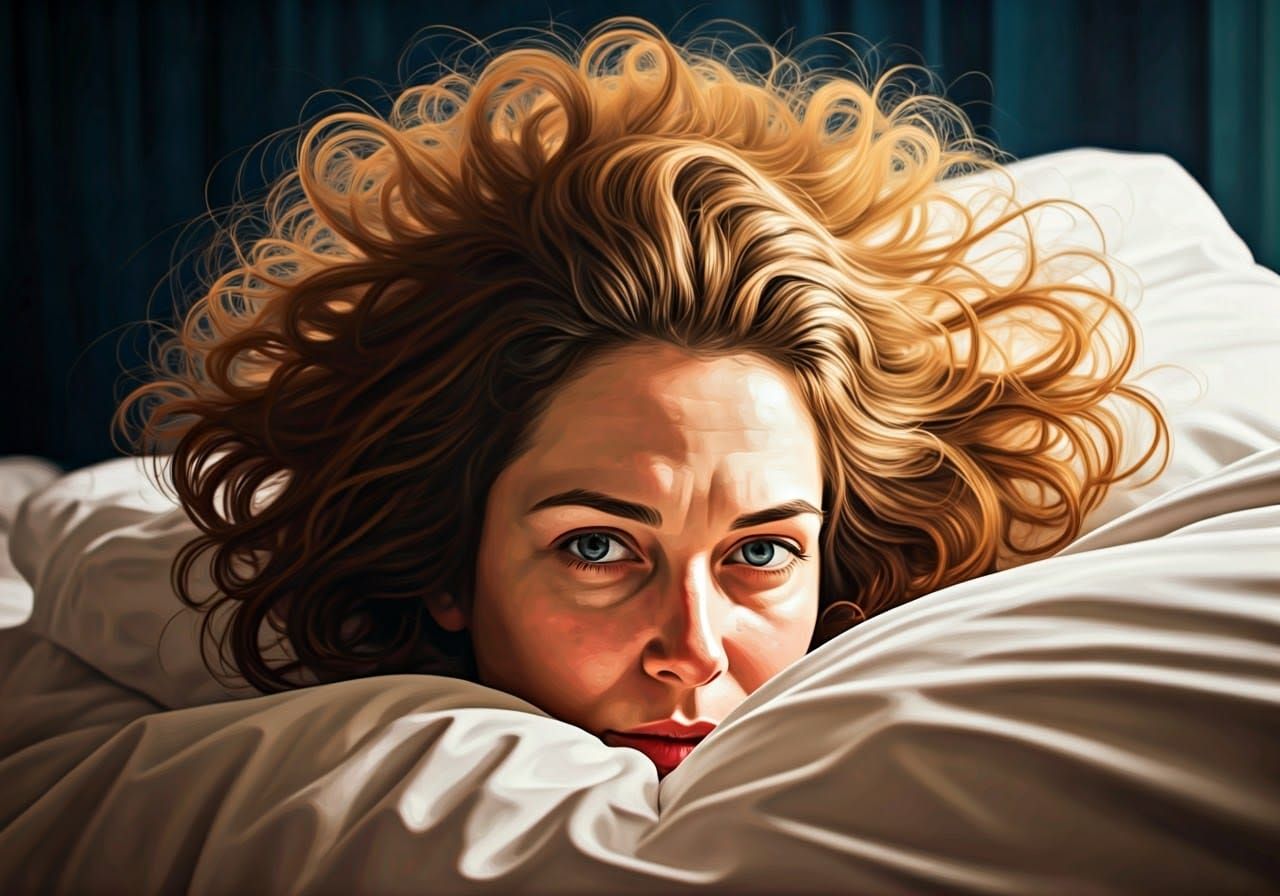 Woman with Messy Hair in Bed, Introspective Portrait