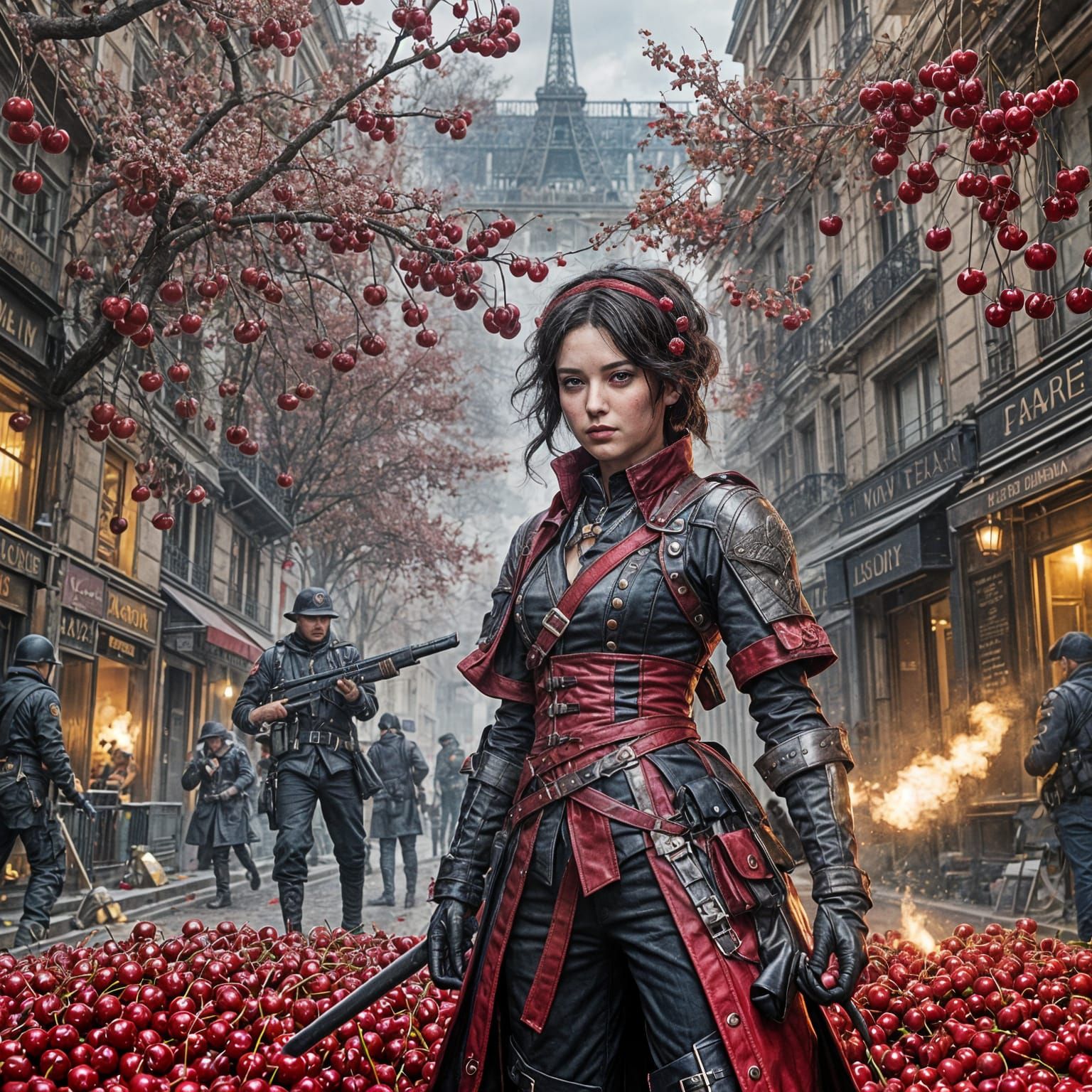 Paris Barricade Revolution at Dawn in Watercolor