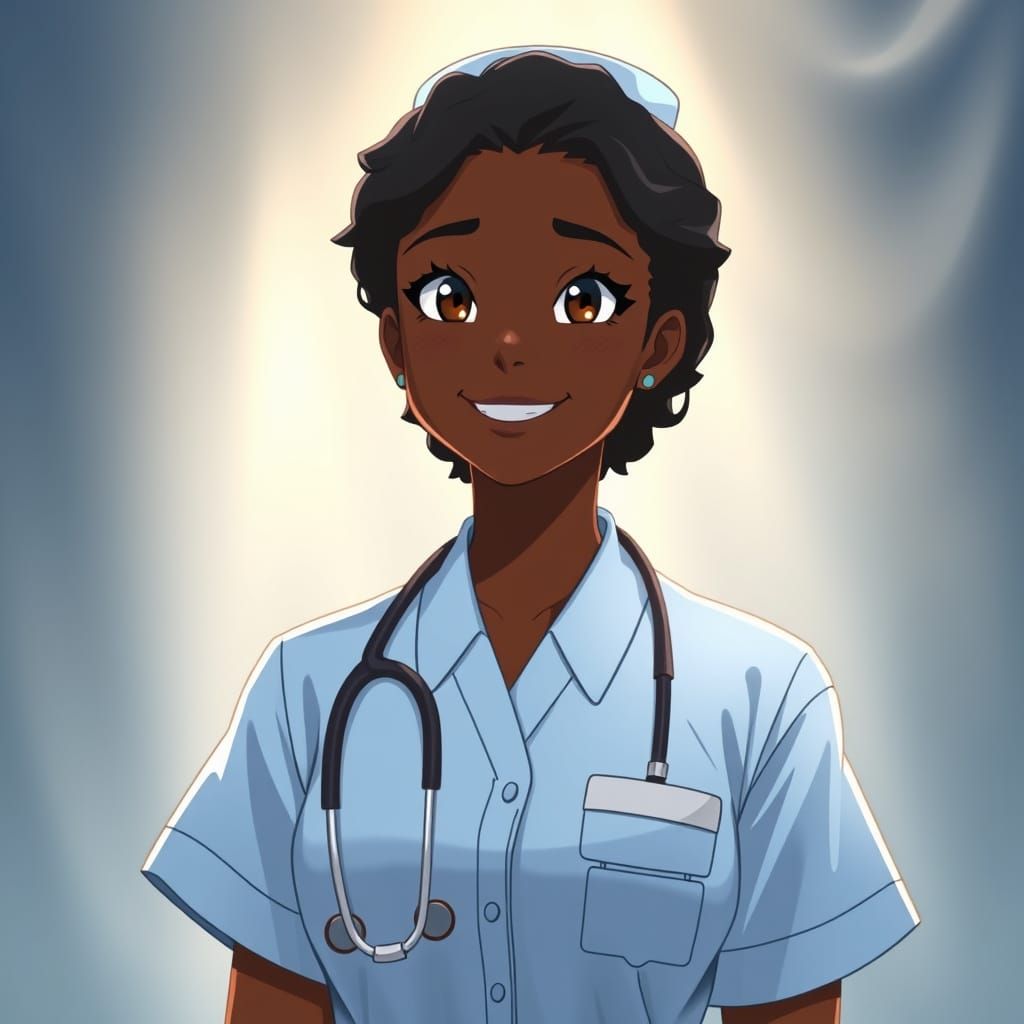 Sincere Nurse in Soft Light, Inspired by Studio Ghibli