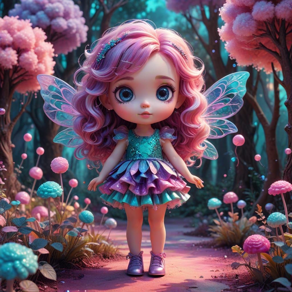 Candy Core Fairy in Psychedelic Chibi Style
