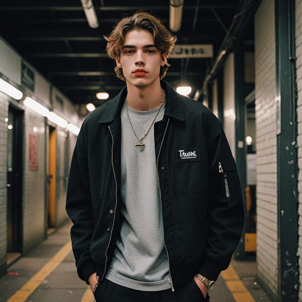 Grunge-Inspired Young Man with Trendy Style