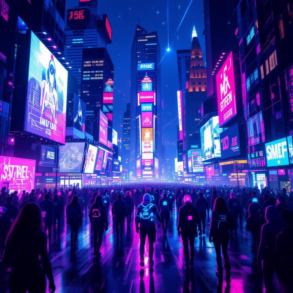 Neon City Rave at Night with Futuristic Dancers