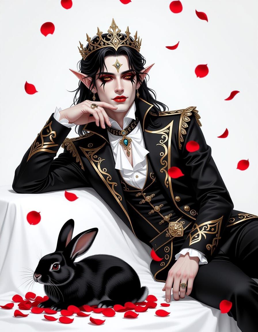 Gothic Elven Prince in Repose with Rabbit