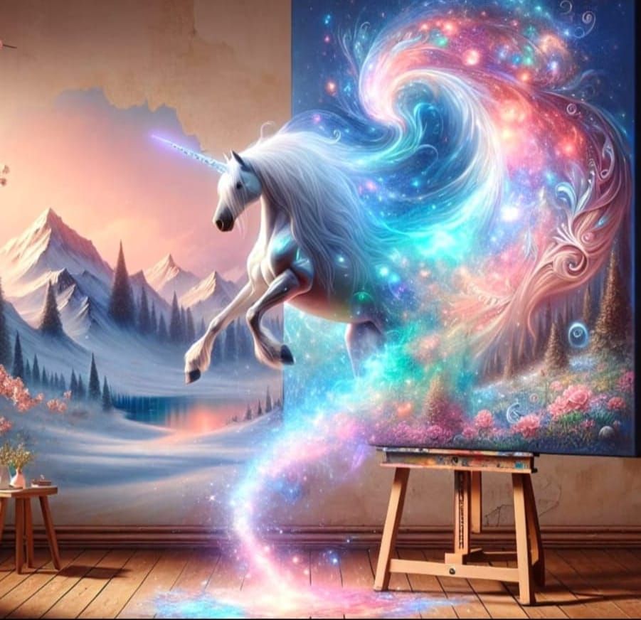 Majestic Unicorn Stepping Out of Enchanted Painting