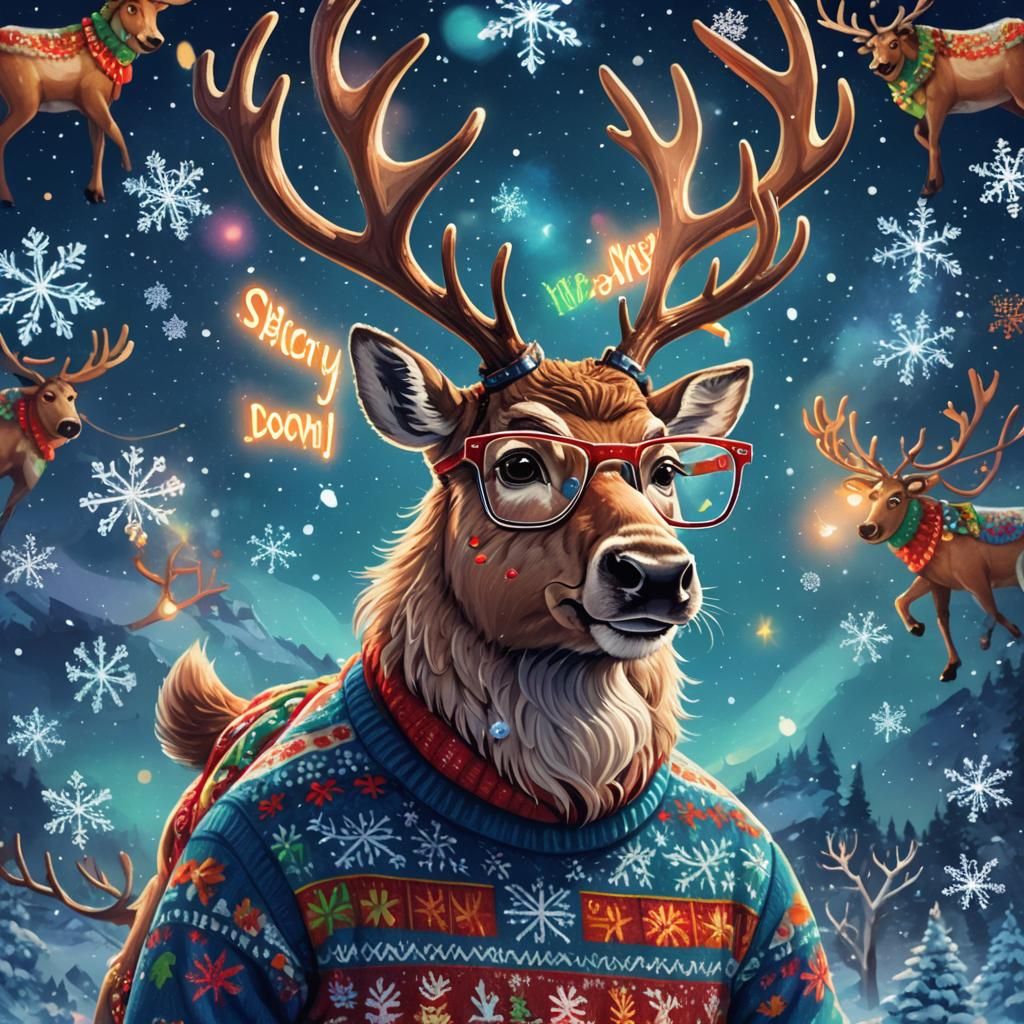 Reindeer in Glasses with Festive Holiday Sweater