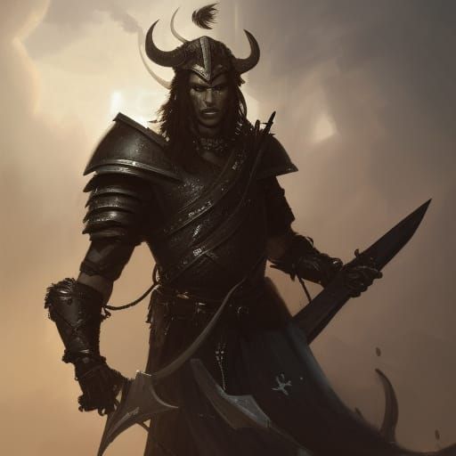 Tiefling Pirate Warrior on Ship, Dark Fantasy Concept Art