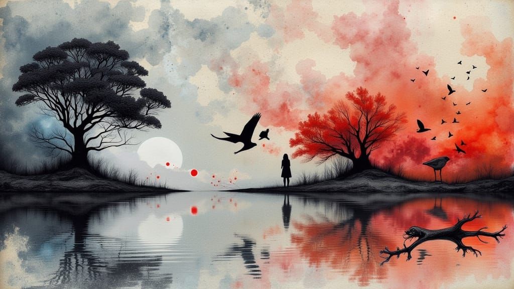 Surreal Liquid Contemplation: Dreamlike Optical Illusion