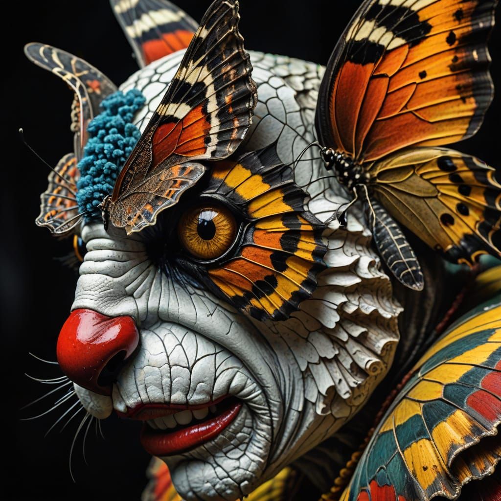 Vibrant Butterfly Perched on a Clown's Nose