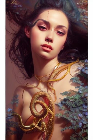 Majestic Snake Goddess Portrait in Digital Art Style