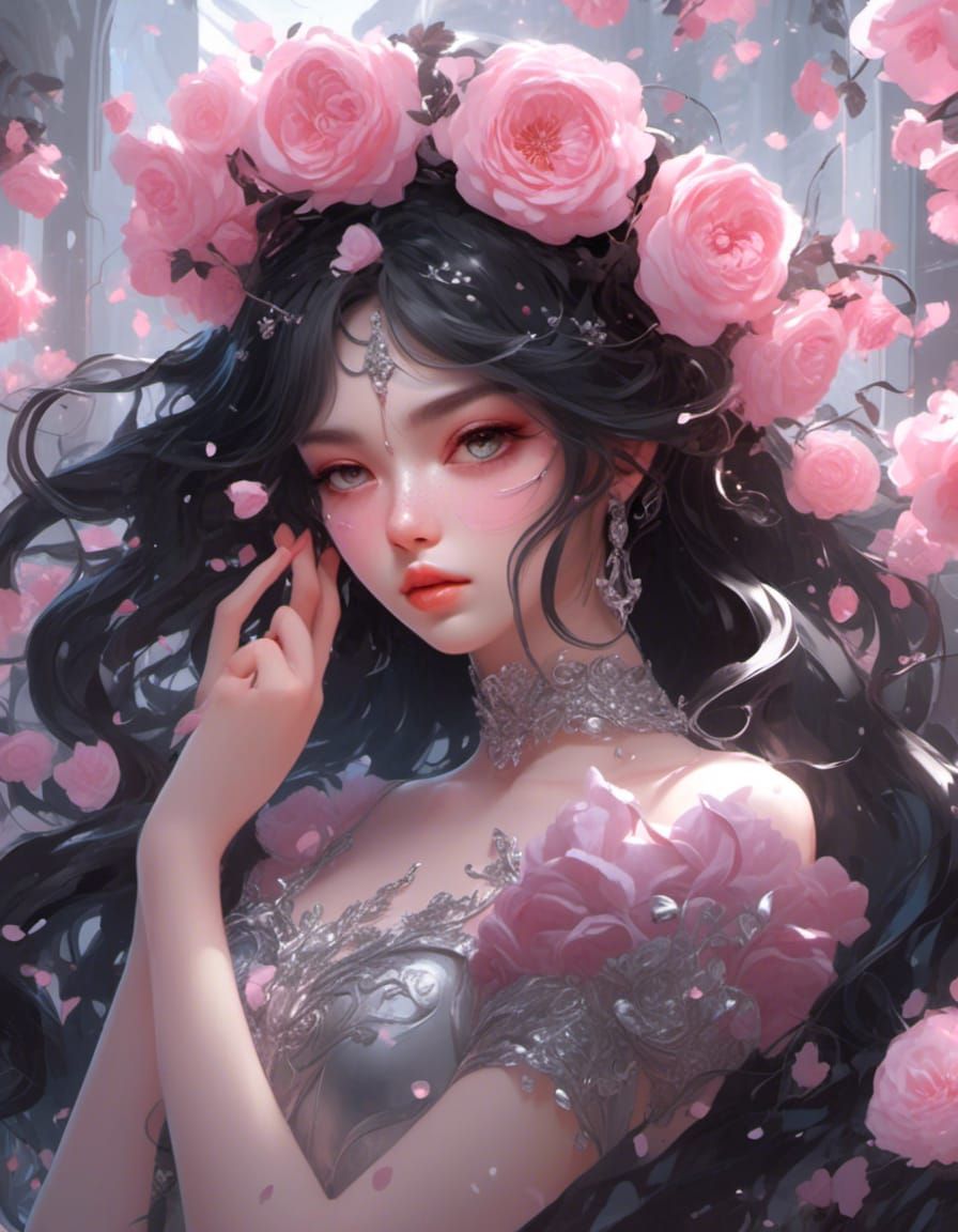Anime Girl with Rose Crown in 3D Art