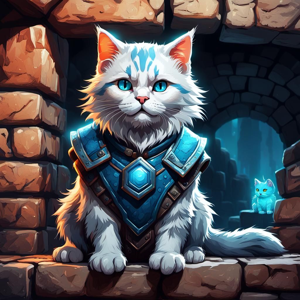 Cat and Dwarf Photobomb in Vibrant Digital Art