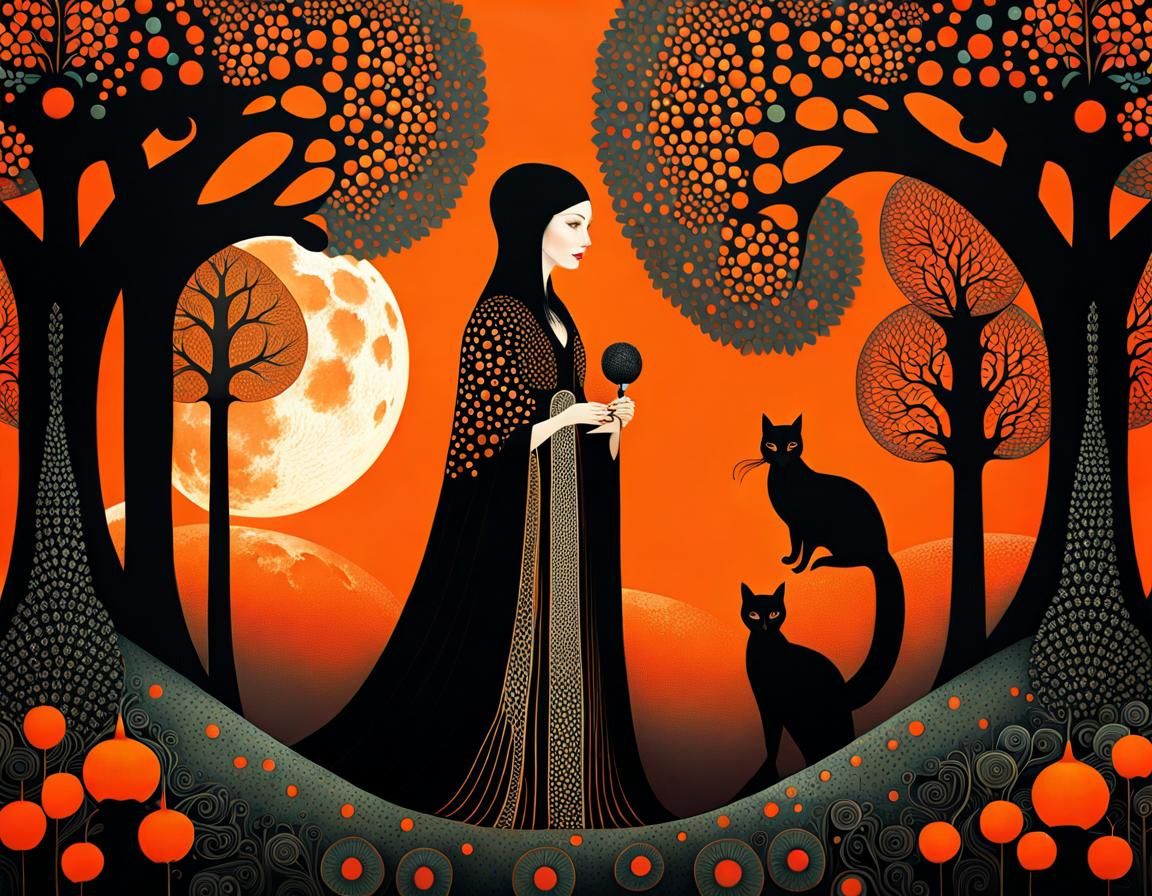 Orange Ghost in Maximalist Ornamental Style