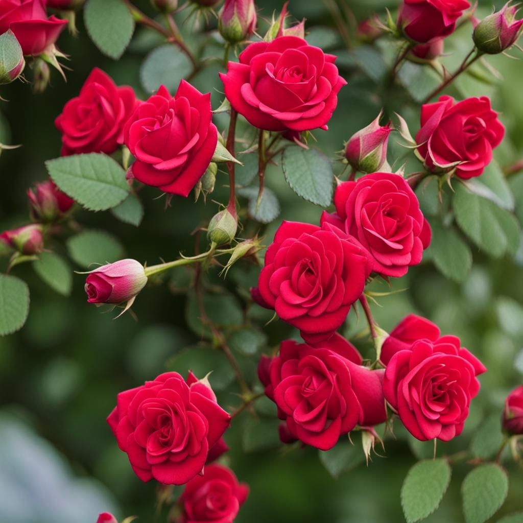 Abundant Red Roses Blooming on Bush