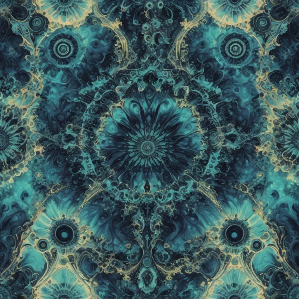 Navy and Aqua Tie Dye Fractal Pattern