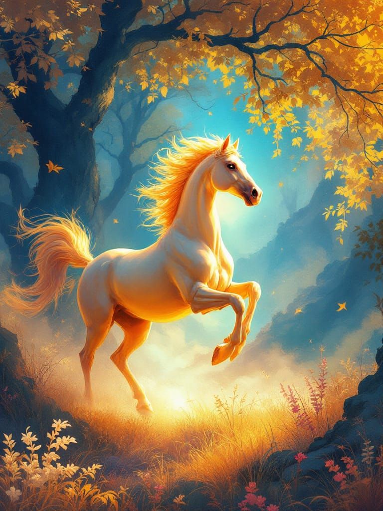 Ethereal Horse Galloping in Dreamlike Radiance