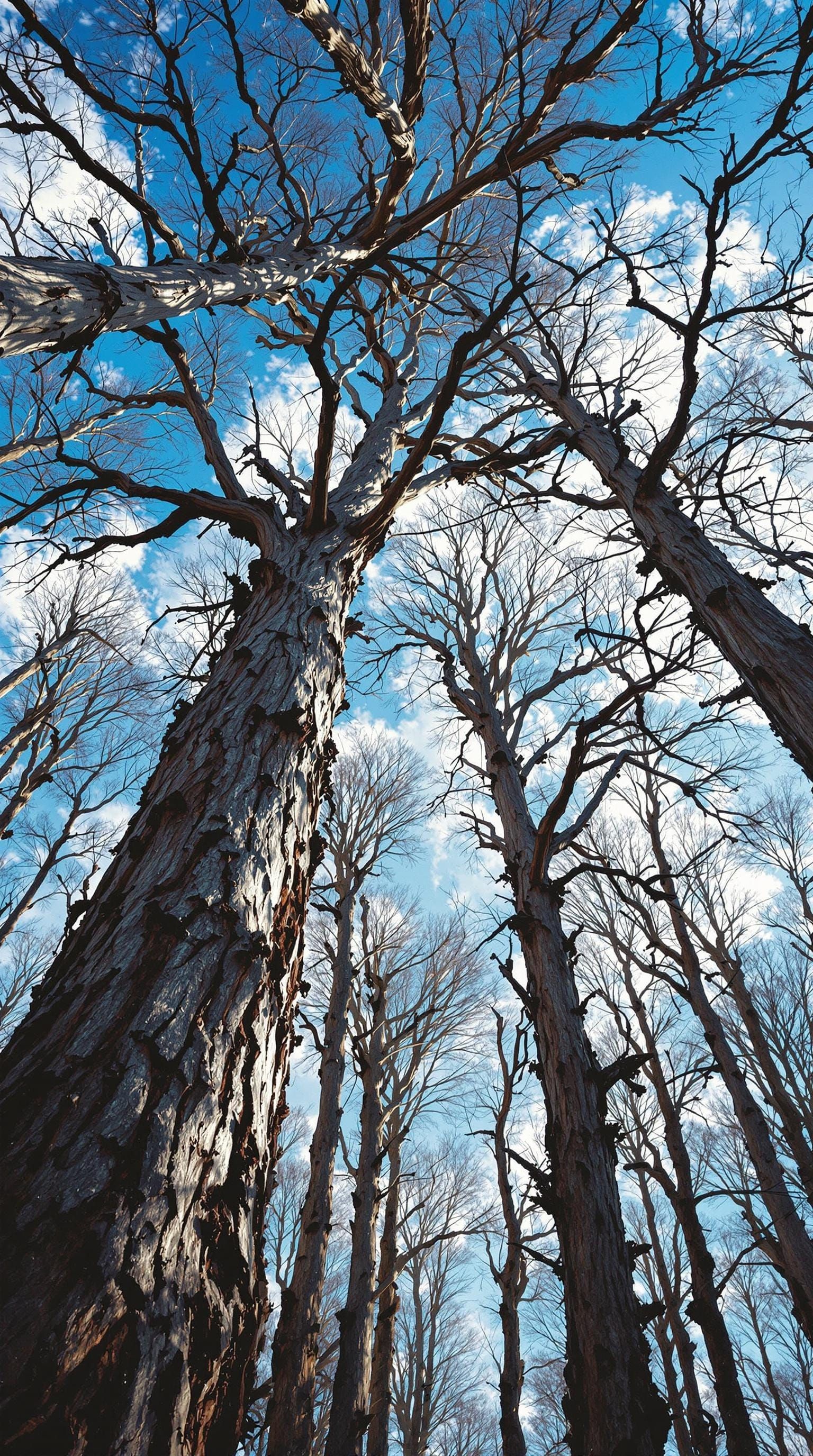 Towering Trees in Majestic, Textured Splendor