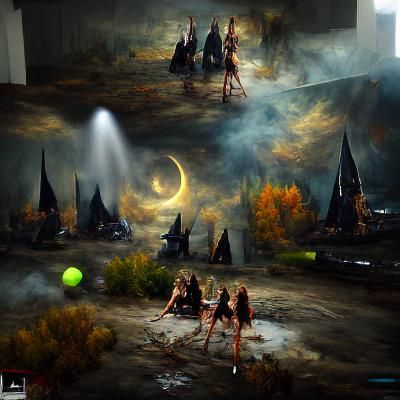 Enchanting Witches Coven in Dark Forest