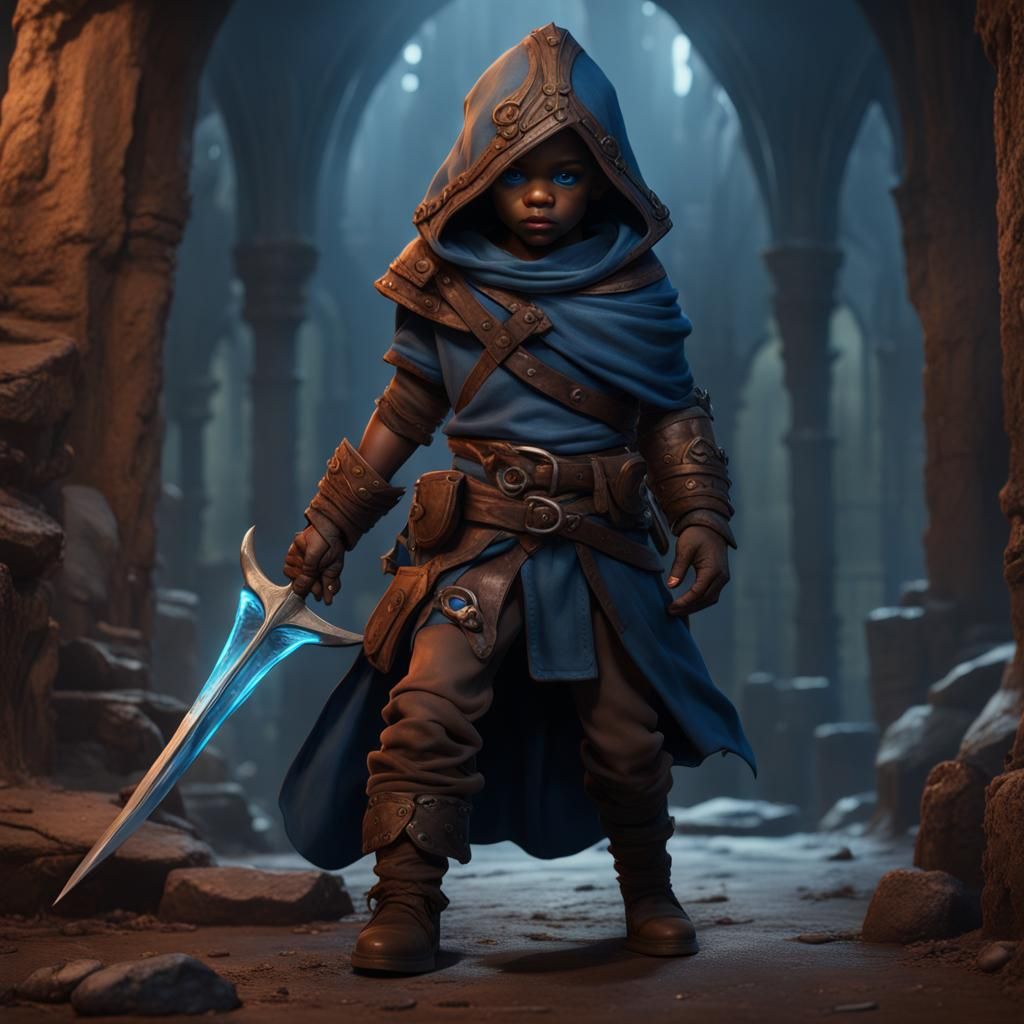 Halfling Rogue with Daggers, Detailed Fantasy Art