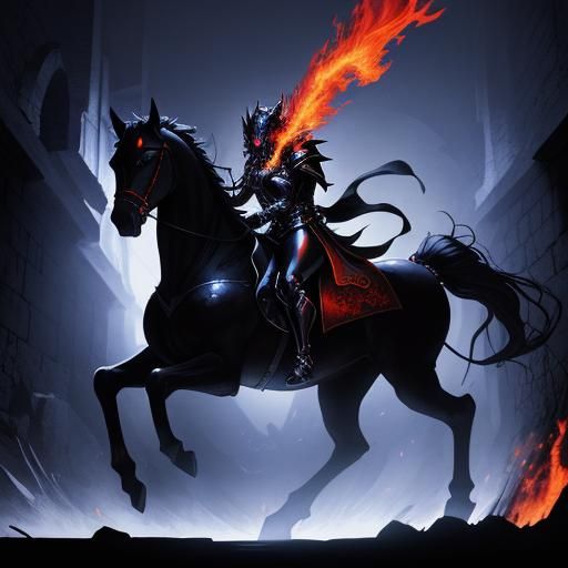Headless Knight Rides Burning Horse: Dark Fantasy Anime