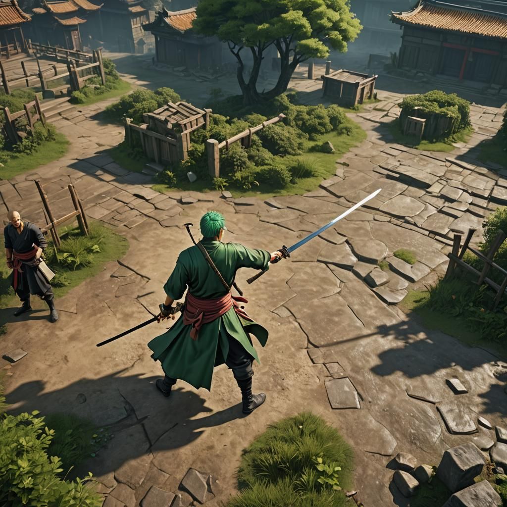 Roronoa Zoro Sword Training: Detailed Matte Painting