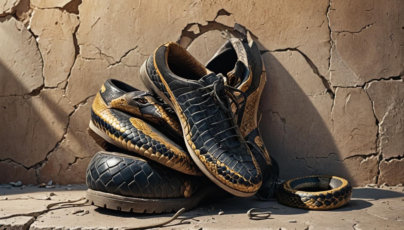 Cobra Perched on Shoe: Hyper-Realistic Digital Art