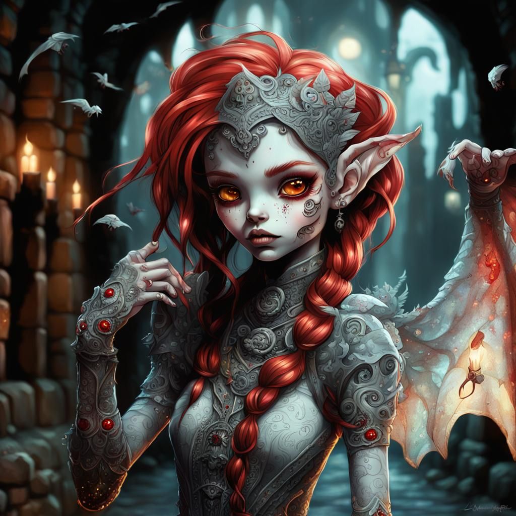 Demon-Pixie Girl in Fantasy Storybook Style