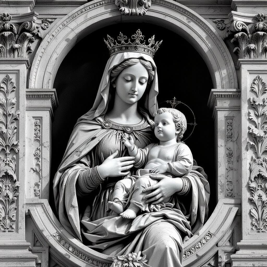 Mary and Jesus in Roman Bas-Relief Style