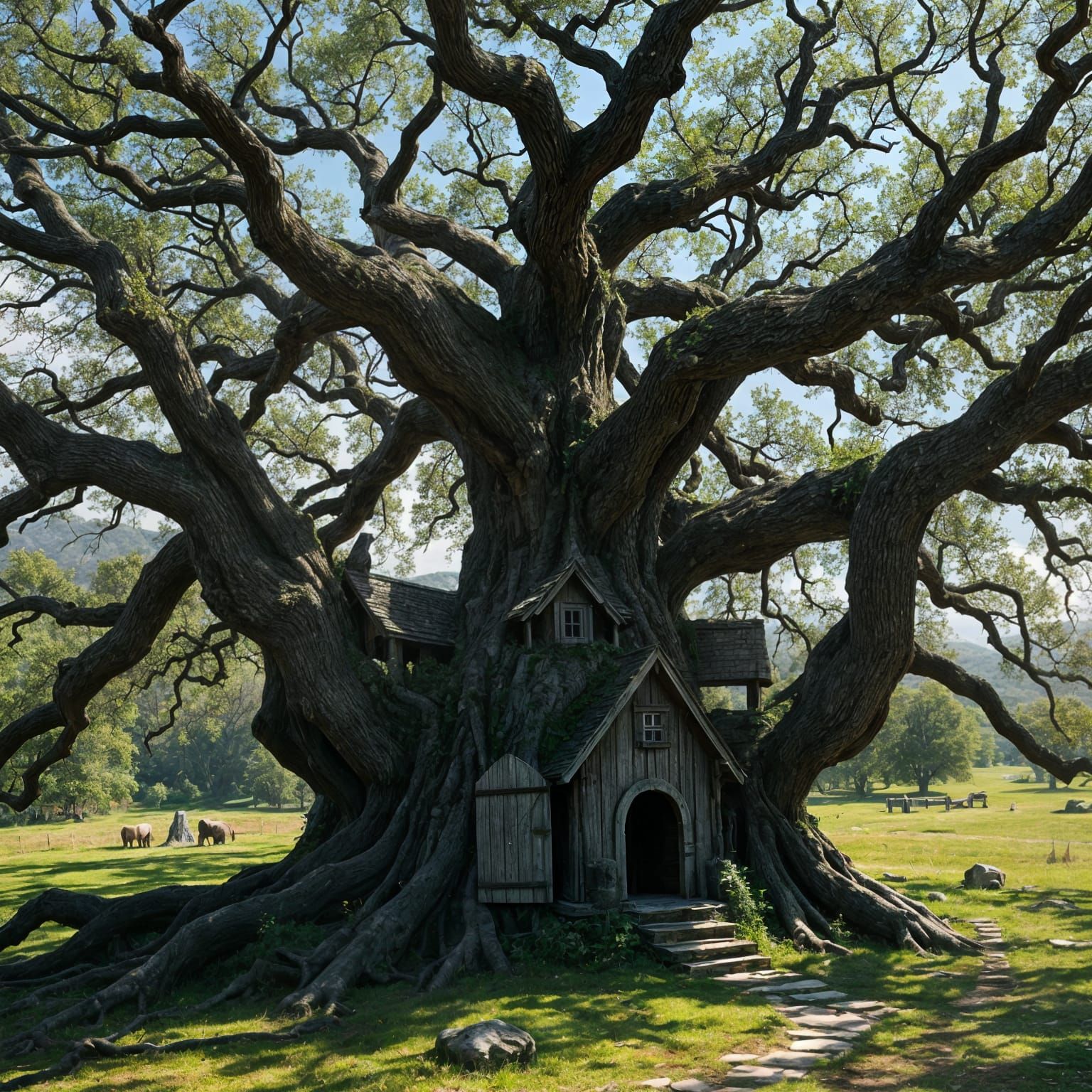 Enchanting Druid Village Inside Ancient Oak Tree