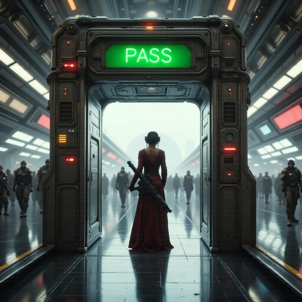Cyberpunk Princess Leia Passes Through Airport Gate