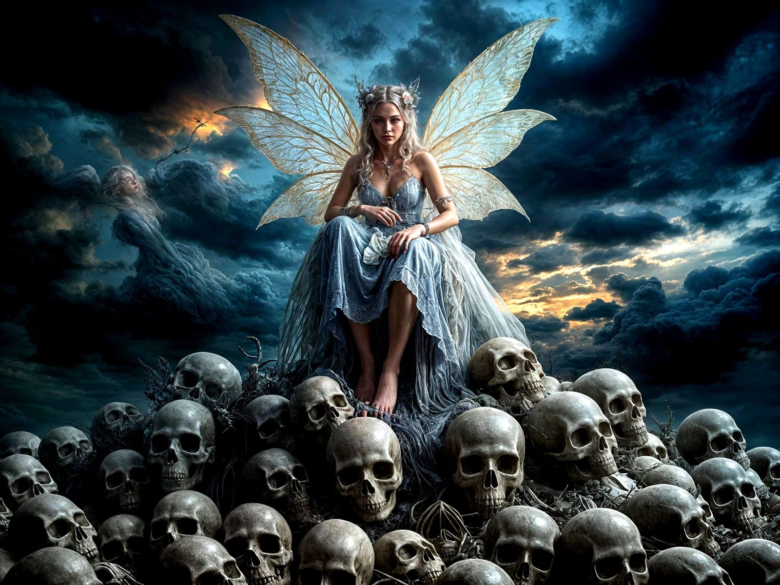Fairy Queen on Skull Throne in Gothic Surrealism