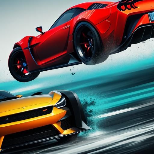 Hyperrealistic Drifting Car in Splash Art Style