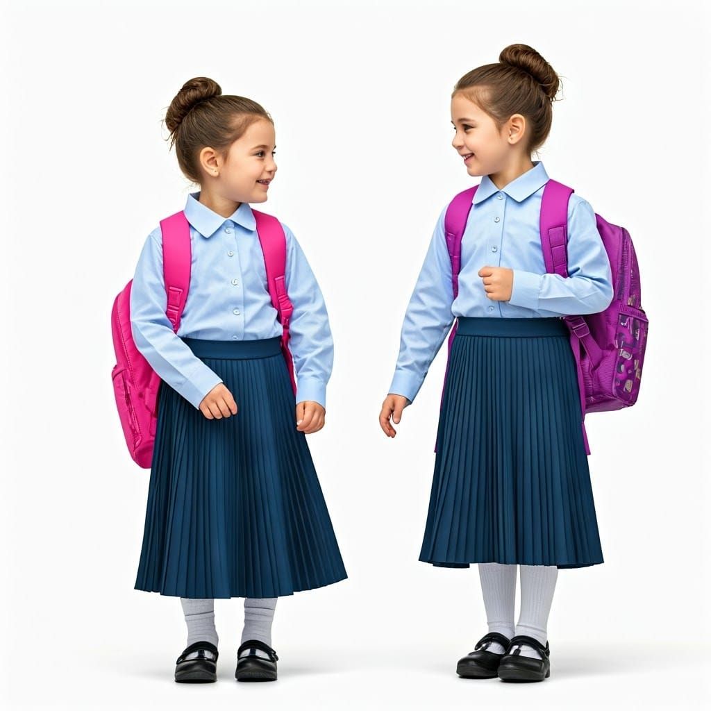 Girls with Backpacks in Digital Painting Style