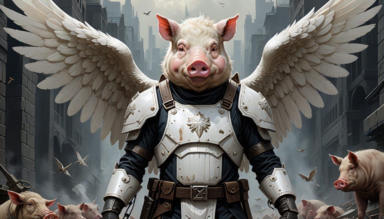 Angel with Pig's Snout in Dark Fantasy Style
