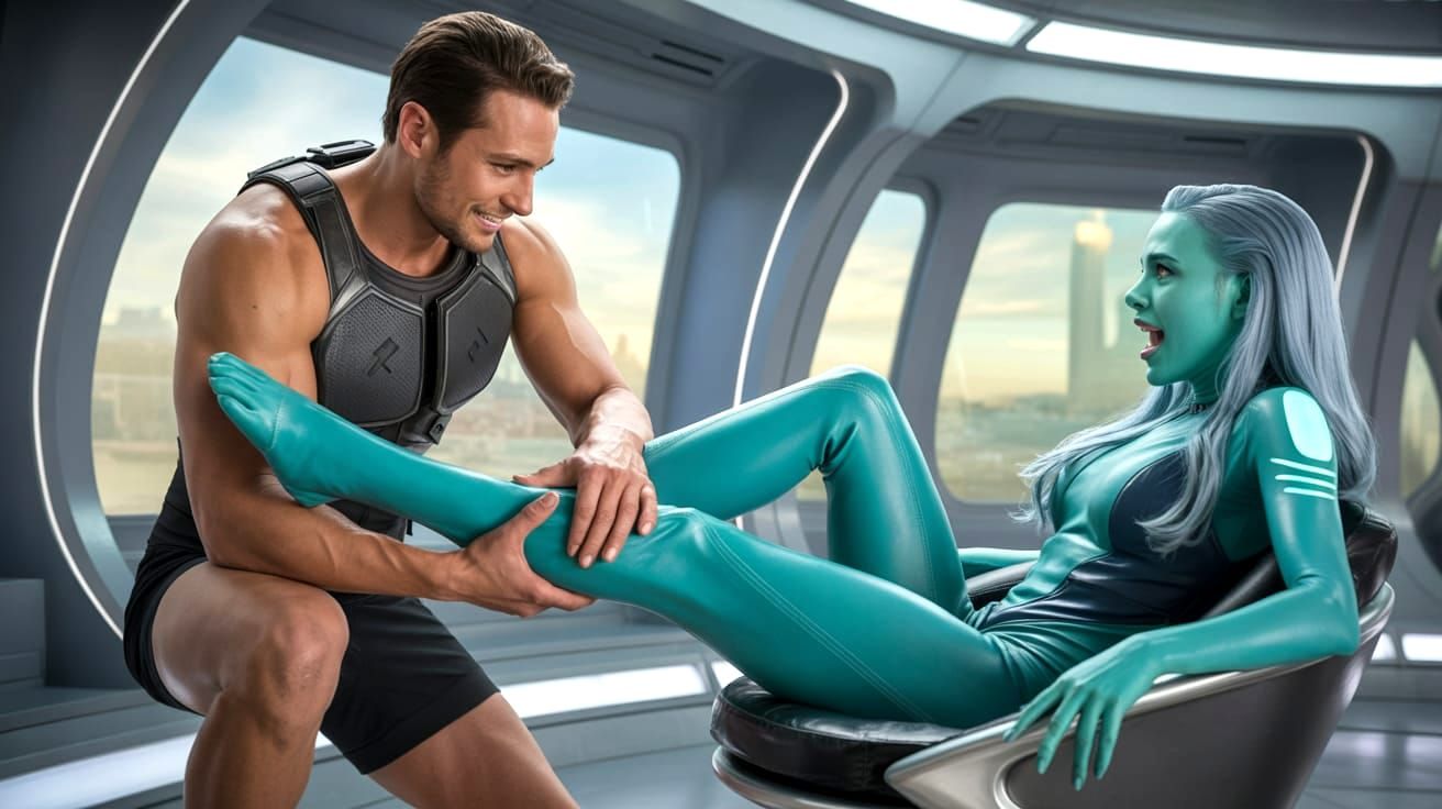 Sci-Fi Couple in Futuristic Spaceship Cabin