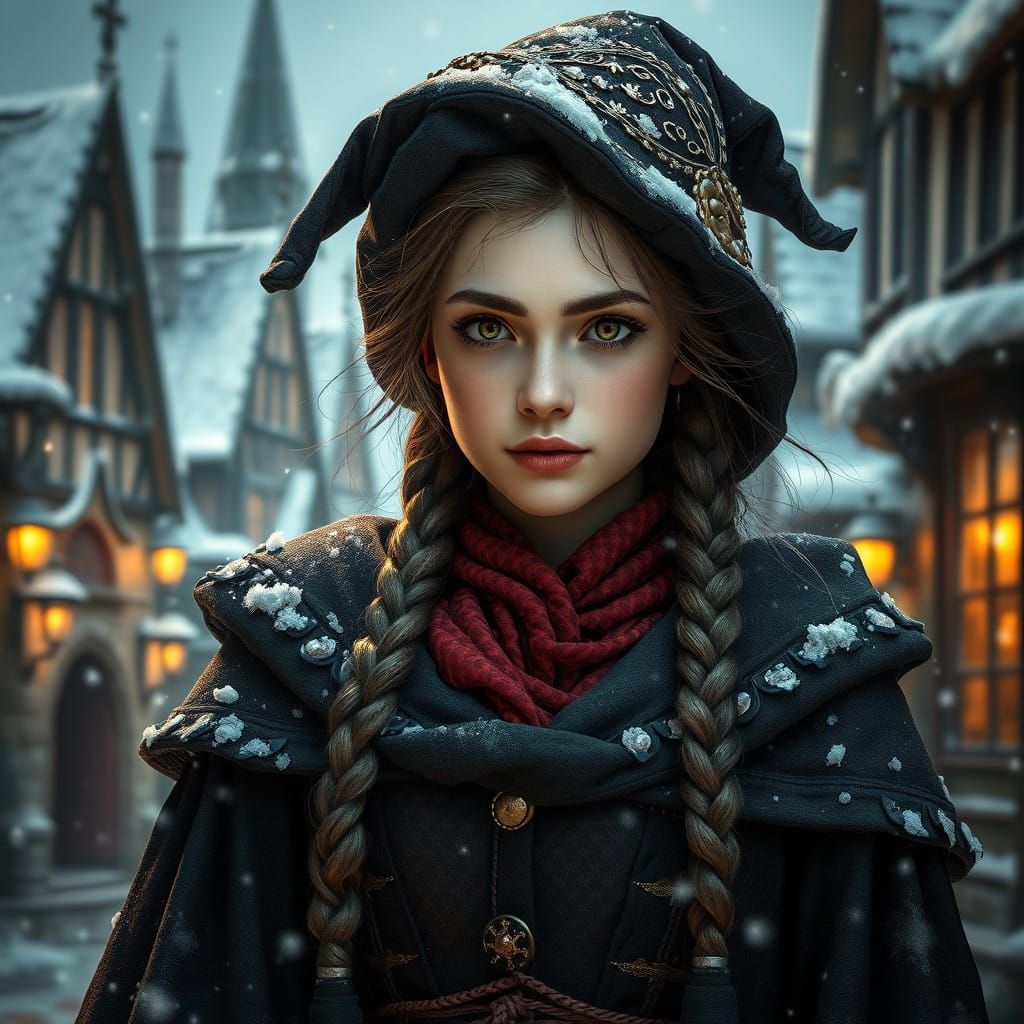 Slytherin Witch in Hogsmead Snowy Wonderland