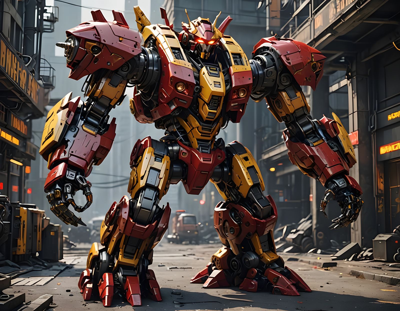 Cyberpunk Giant Robot Menacing Futuristic Landscape