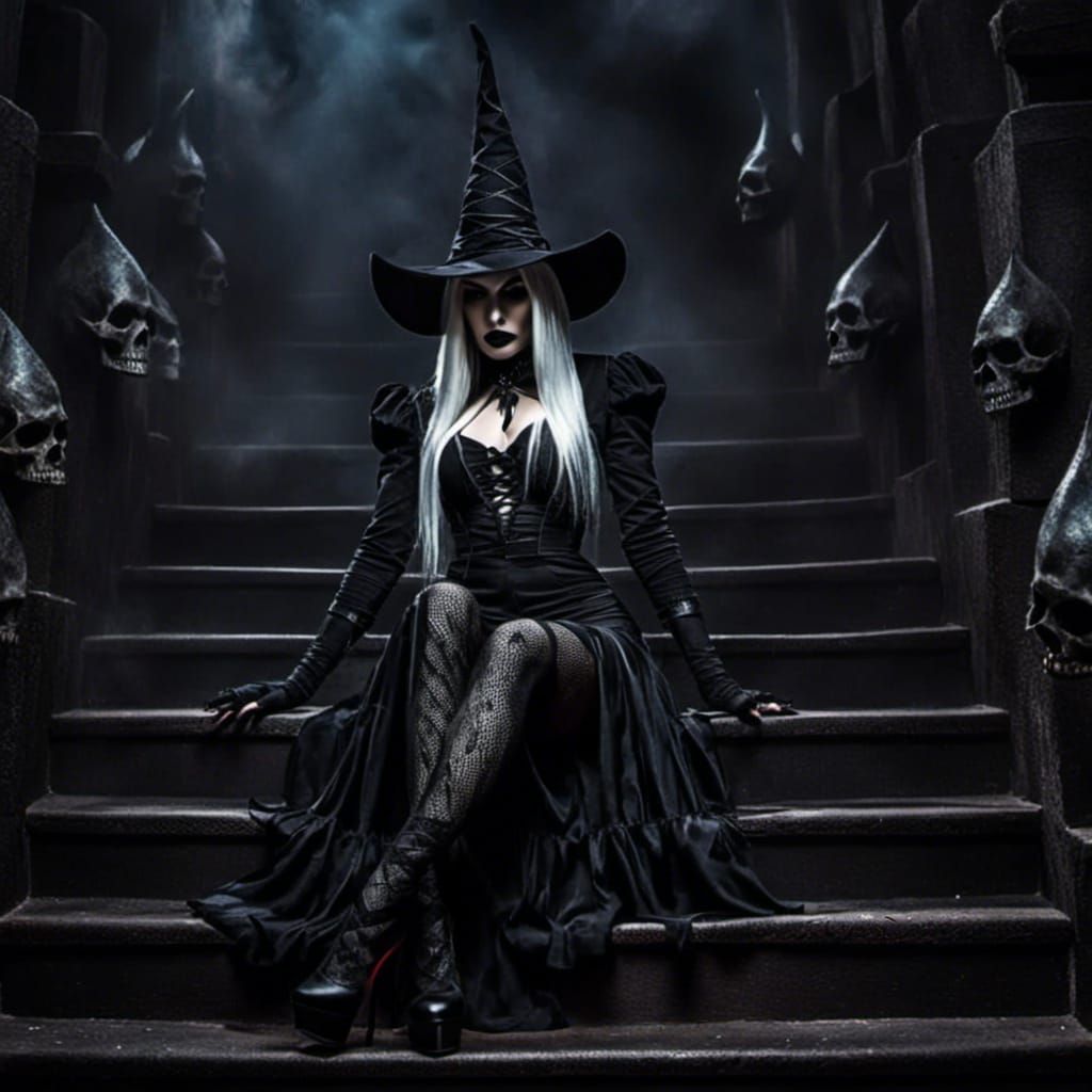 Dark Sorceress in Catacomb: A Dark Fantasy Scene