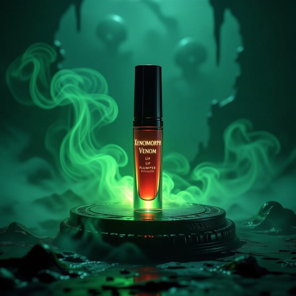 Surreal Biomechanical Altar with Glowing Xenomorph Venom Lip...