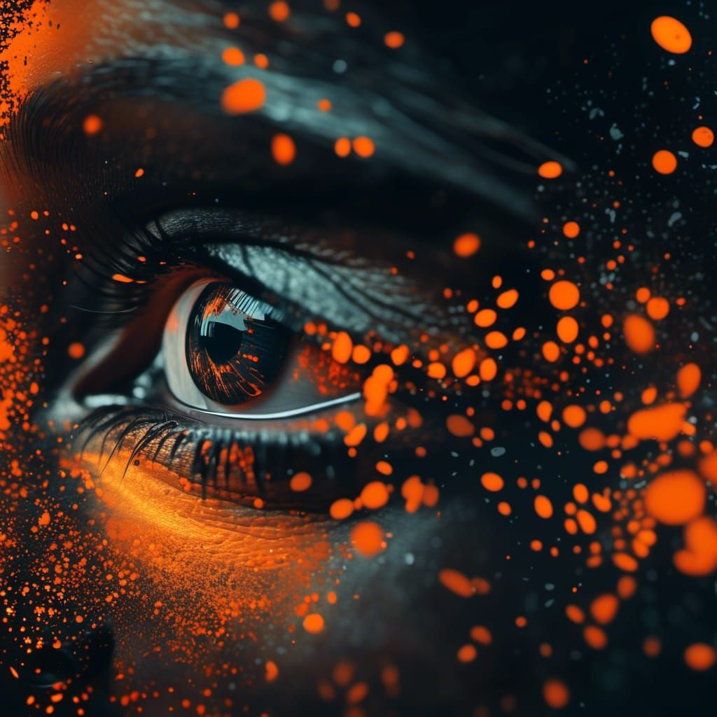 Surreal Melancholic Eye with Phosphenes in Double Exposure